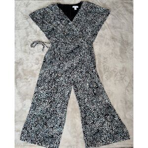 Calvin Klein Black Floral Print Wide Leg Wrap Jumpsuit Zip Back Size 6